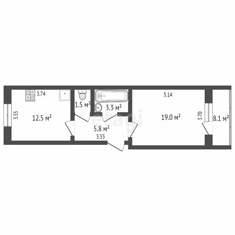 1-комнатная квартира: Тюмень, улица Циолковского, 7к2 (42.7 м) - Фото 1