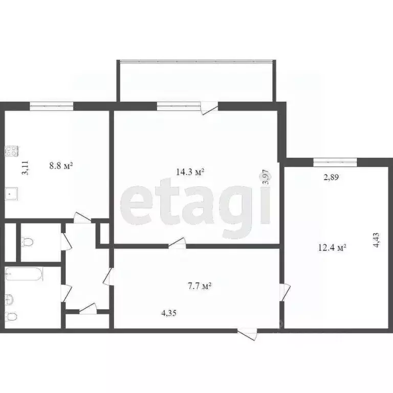 2-к кв. Кемеровская область, Кемерово бул. Строителей, 39 (49.6 м) - Фото 1