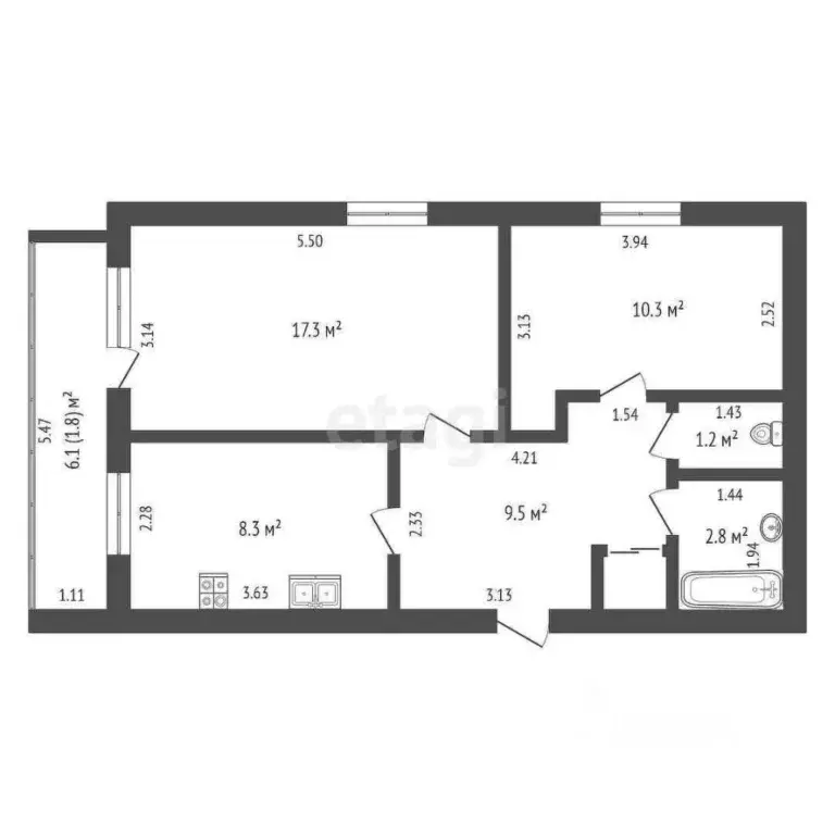 2-к кв. Ханты-Мансийский АО, Ханты-Мансийск Заречная ул., 7 (50.3 м) - Фото 2