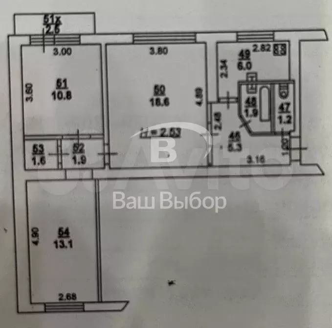 3-к. квартира, 60,4 м, 4/9 эт. - Фото 0