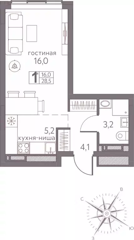 Студия Пермский край, Пермь ул. Серебристая, 3А (28.5 м) - Фото 1