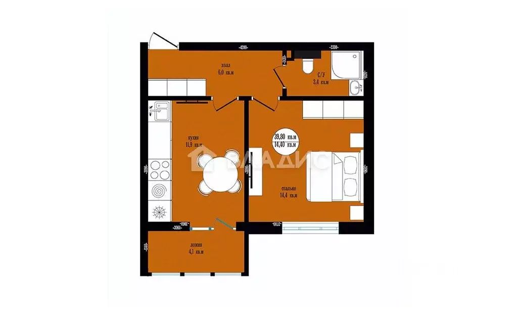 1-к кв. Калининградская область, Калининград Орудийная ул., 32Б (39.4 ... - Фото 2