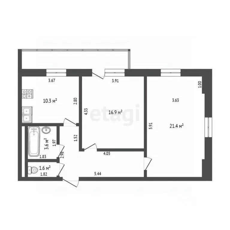 2-к кв. Тюменская область, Тюмень ул. Дружбы, 73к1 (63.3 м) - Фото 2