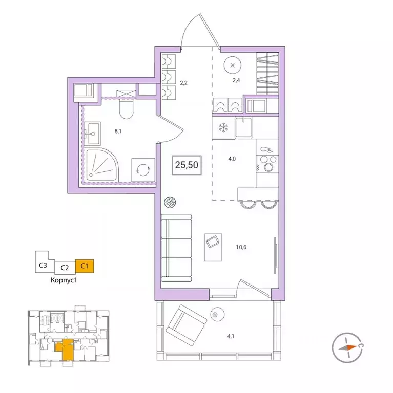 1-к кв. Ленинградская область, Всеволожский район, Заневское городское ... - Фото 1