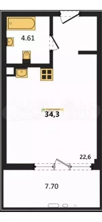 Студия Севастополь ул. Летчиков, 10 (35.0 м) - Фото 2