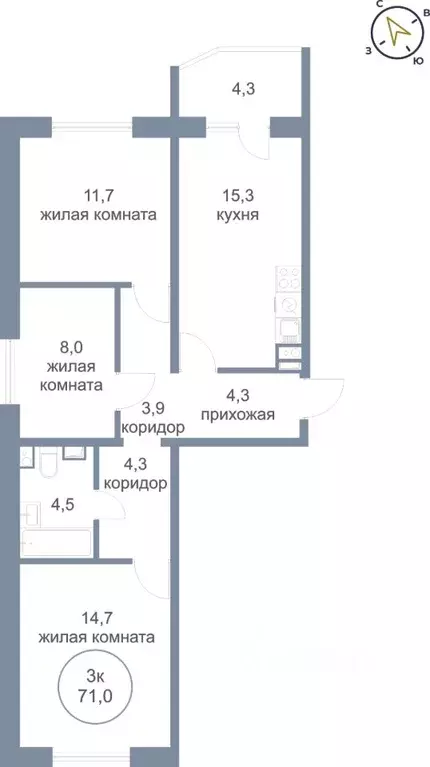 3-к кв. Ханты-Мансийский АО, Нефтеюганск 5-й мкр, 48 (71.0 м) - Фото 0