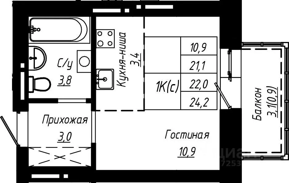 1-к кв. Алтайский край, Барнаул ул. Чернышевского, 189к3 (22.0 м) - Фото 0