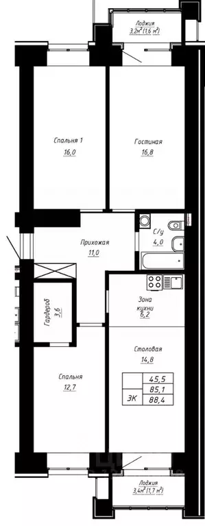 4-к кв. Алтайский край, Барнаул ул. Сухэ-Батора, 39 (88.4 м) - Фото 1