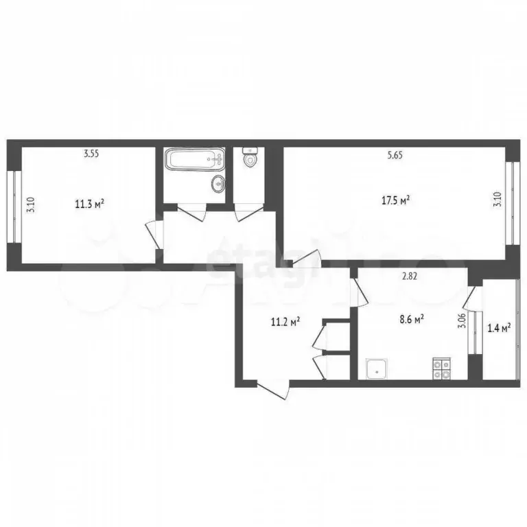 2-к. квартира, 54 м, 2/5 эт. - Фото 0