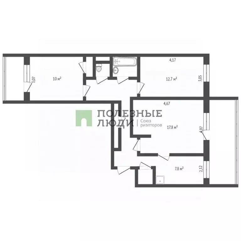 3-к кв. Томская область, Томск ул. Лебедева, 41 (64.9 м) - Фото 2