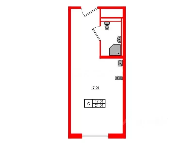 Студия Санкт-Петербург Заозерная ул., 3к3 (24.0 м) - Фото 2