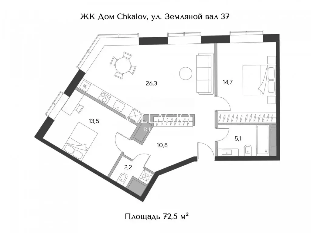 2-комнатная квартира: Москва, площадь Курского Вокзала, 1 (72.5 м) - Фото 0