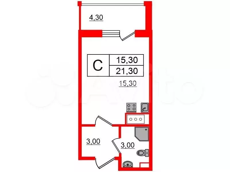 Апартаменты-студия, 21,3 м, 4/12 эт. - Фото 0