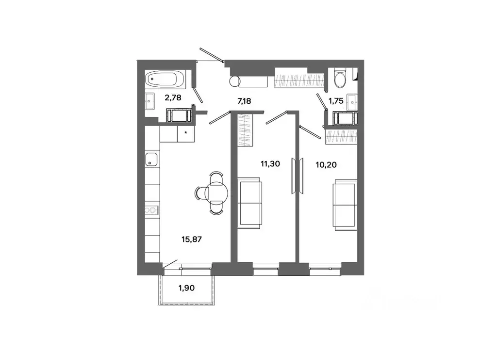 2-к кв. Ханты-Мансийский АО, Сургут 30А мкр,  (49.65 м) - Фото 0