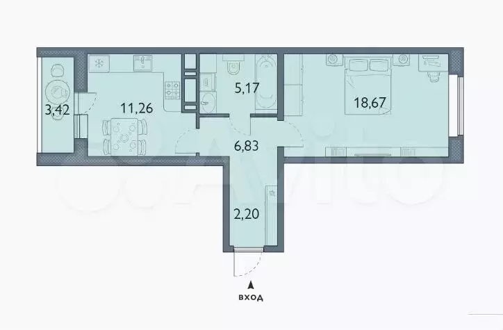 1-к. квартира, 44,8 м, 15/16 эт. - Фото 1