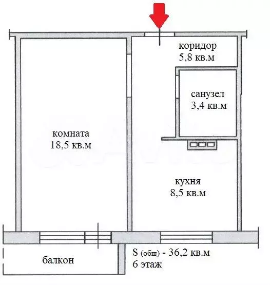 1-к. квартира, 36,2 м, 6/10 эт. - Фото 0