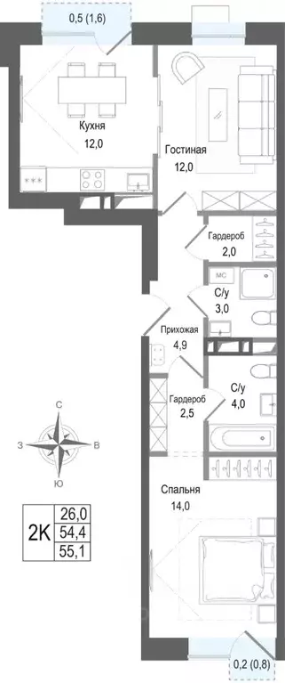 2-к кв. Московская область, Королев Первомайский мкр, Киноквартал ... - Фото 1