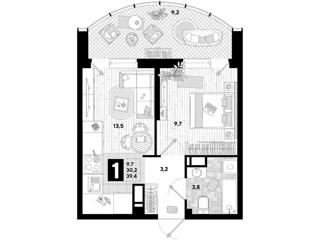 1-комнатная квартира: Краснодар, улица Ивана Беличенко, 92к5 (39.4 м) - Фото 1