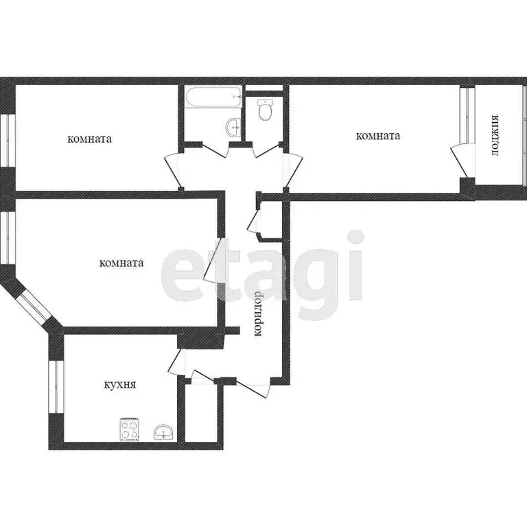 Квартира, 3 комнаты, 68.9 м - Фото 0