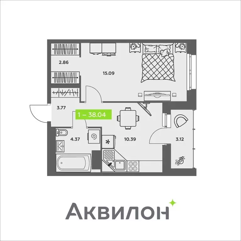 1-комнатная квартира: Архангельск, улица Валявкина (38.04 м) - Фото 0