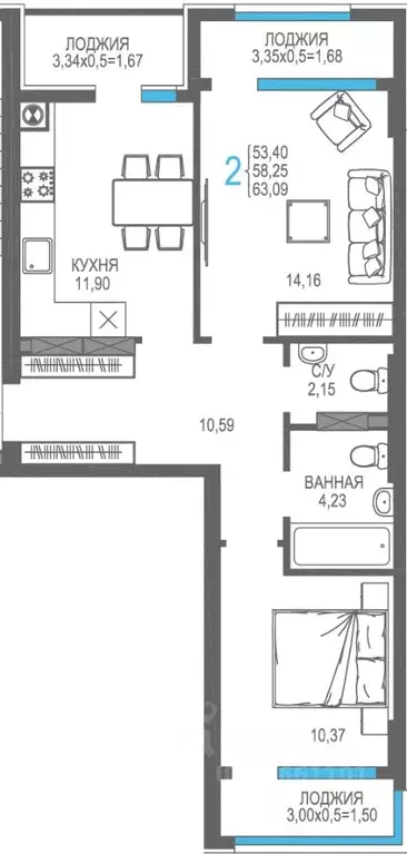 2-к кв. Крым, Алушта На Фонтанке жилой комплекс (58.25 м) - Фото 1