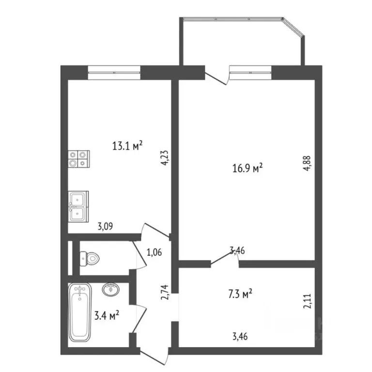 1-к кв. Тюменская область, Тюмень Широтная ул., 118к2 (45.1 м) - Фото 2