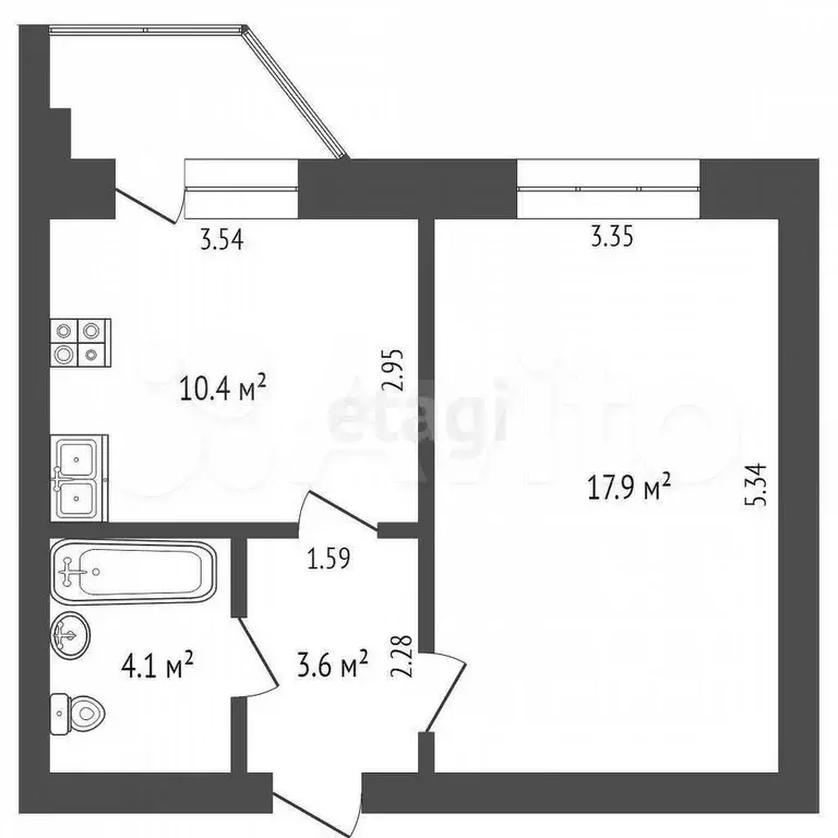 1-к. квартира, 36 м, 4/5 эт. - Фото 0