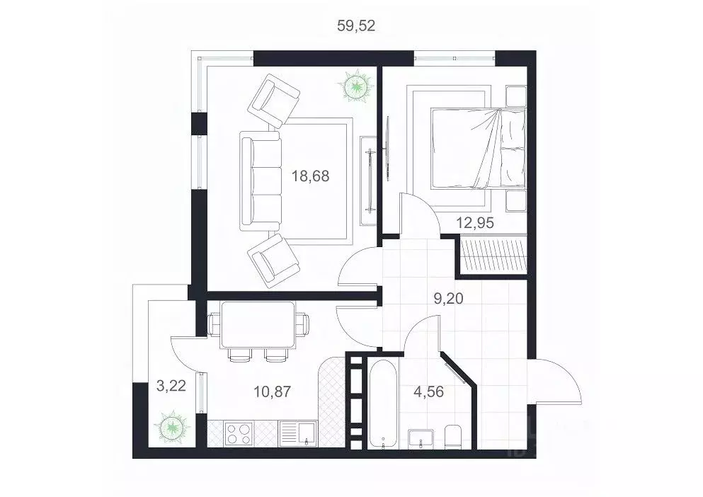 2-к кв. Дагестан, Каспийск просп. Акулиничева (59.52 м) - Фото 1