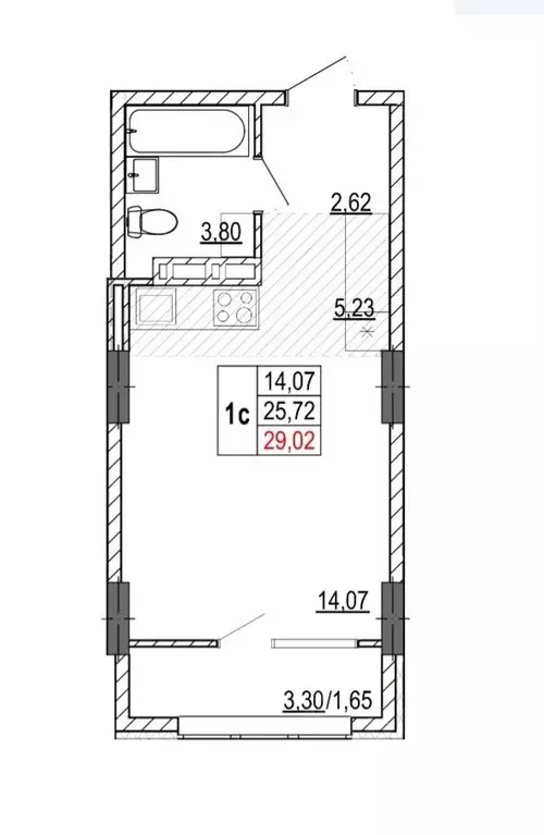 Студия Белгородская область, Белгород ул. Разина, 6 (29.0 м) - Фото 2