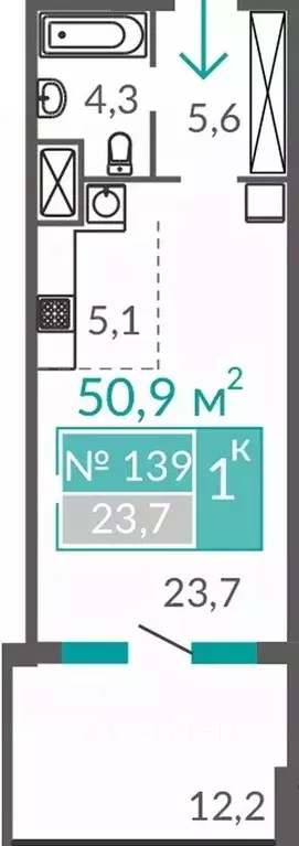 1-к кв. Крым, Евпатория ул. Симферопольская, 2Х (50.9 м) - Фото 0