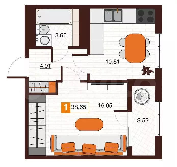 1-к. квартира, 40 м, 2/17 эт. - Фото 0