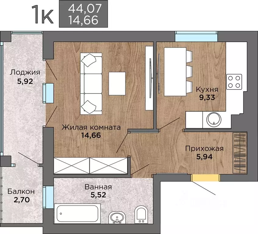 1-к кв. Калининградская область, Янтарный пгт ул. Балебина, 15А (44.0 ... - Фото 1