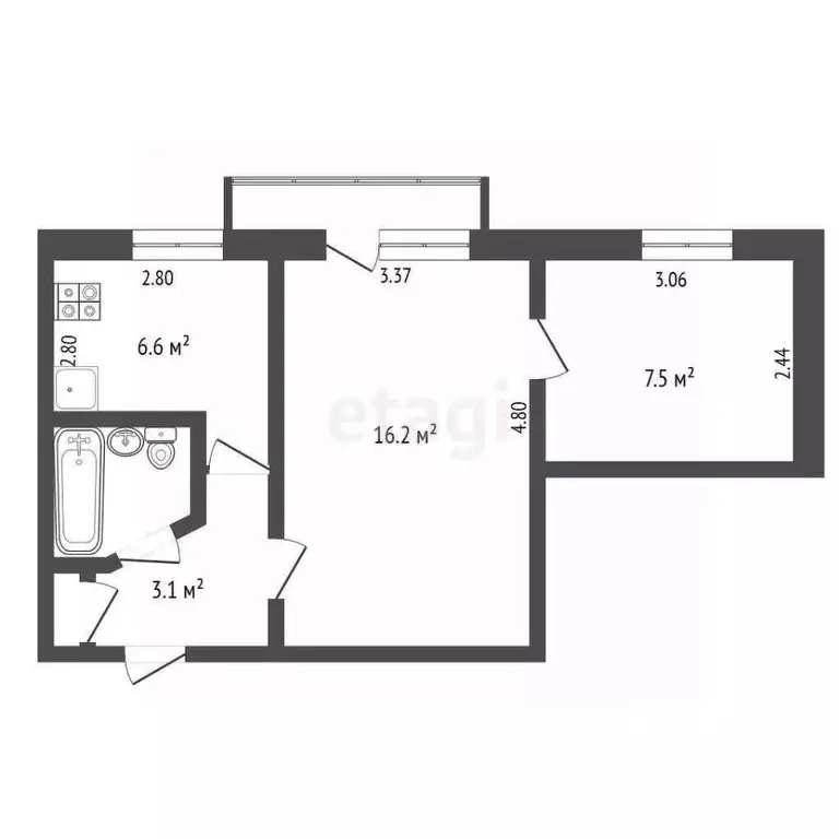 2-к кв. Вологодская область, Череповец ул. Максима Горького, 63 (36.5 ... - Фото 2