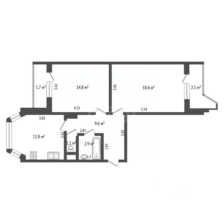 2-к кв. Москва, Москва, Московский г. ул. Никитина, 16 (60.0 м) - Фото 2