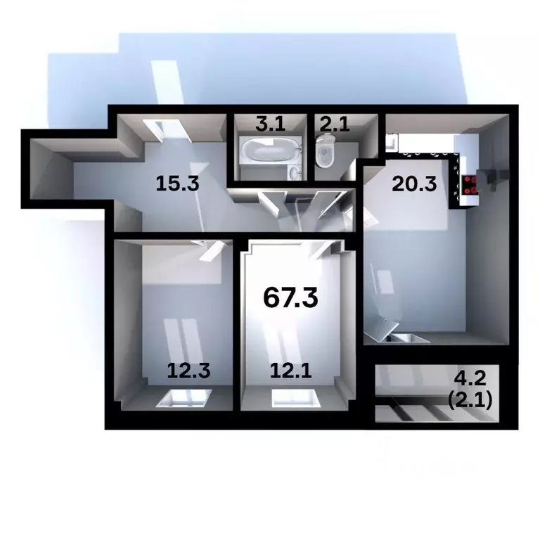 2-к кв. Псковская область, Псков Пароменская ул., 28 (67.3 м) - Фото 1
