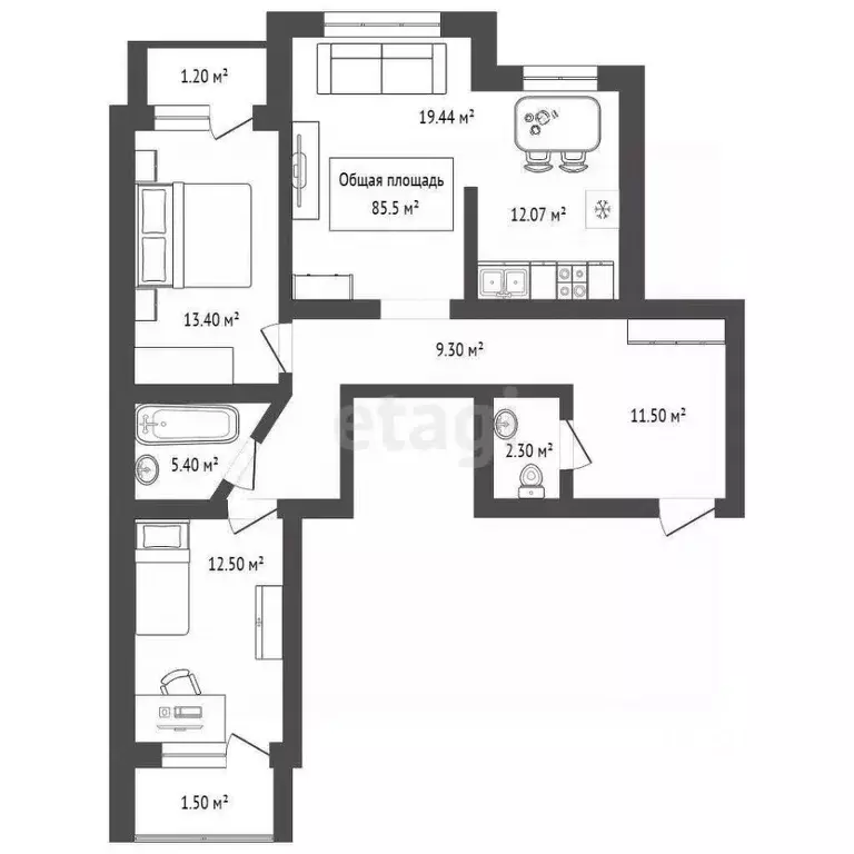 3-к кв. Новосибирская область, Бердск ул. Олега Кошевого, 6 (85.5 м) - Фото 2