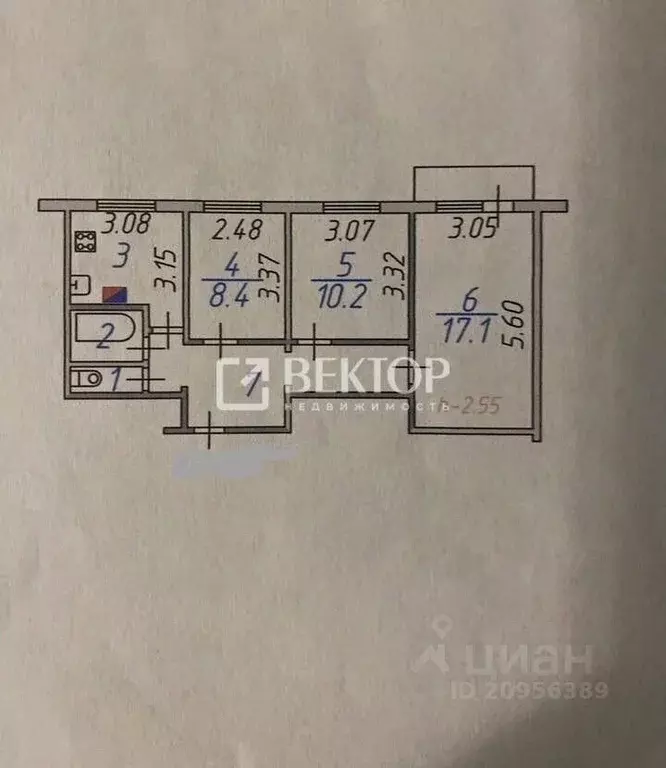 3-к кв. Ивановская область, Кохма ул. Ивановская, 61 (57.0 м) - Фото 1