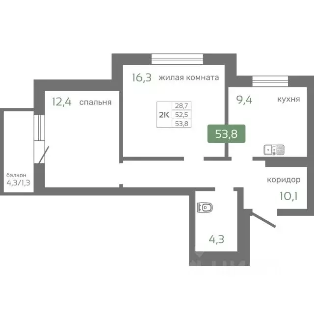 2-к кв. Красноярский край, Красноярск Норильская ул., с2 (53.8 м) - Фото 0