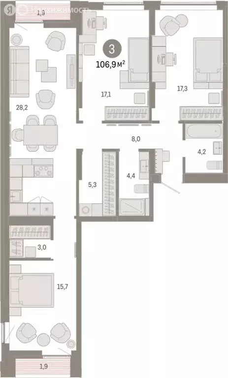 3-комнатная квартира: Екатеринбург, улица Гастелло, 19А (106.93 м) - Фото 0