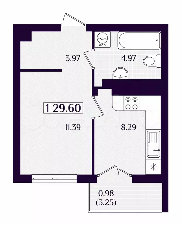 1-к. квартира, 29,6 м, 6/7 эт. - Фото 1