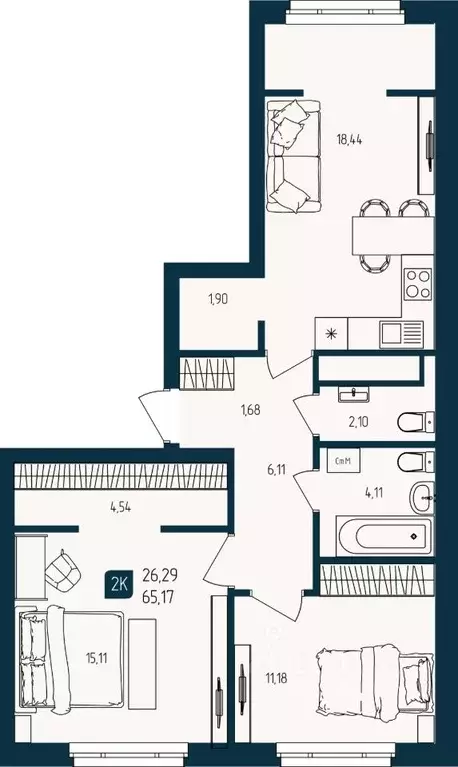 2-к кв. Тюменская область, Тюмень  (65.17 м) - Фото 0