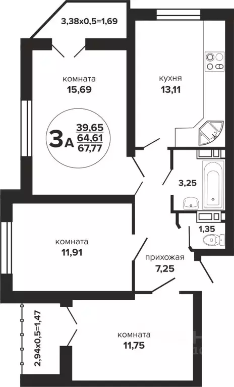 3-к кв. Краснодарский край, Краснодар Российская ул., 257/7 (67.77 м) - Фото 0