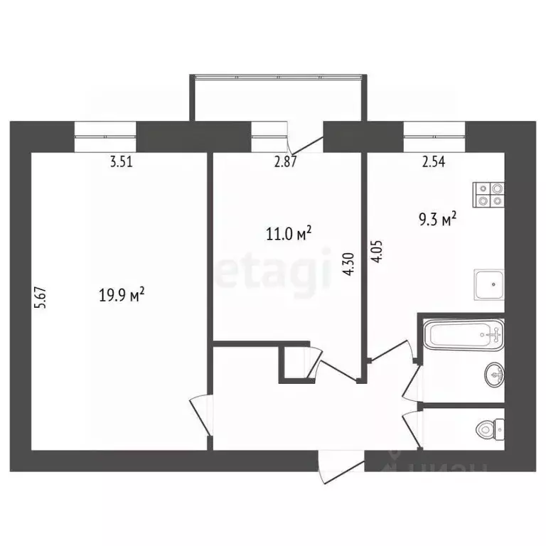 2-к кв. Челябинская область, Челябинск ул. Комарова, 112 (49.6 м) - Фото 1