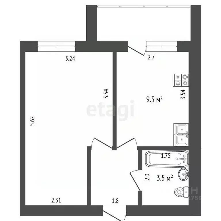 1-к кв. Тамбовская область, Тамбовский муниципальный округ, д. Крутые ... - Фото 1