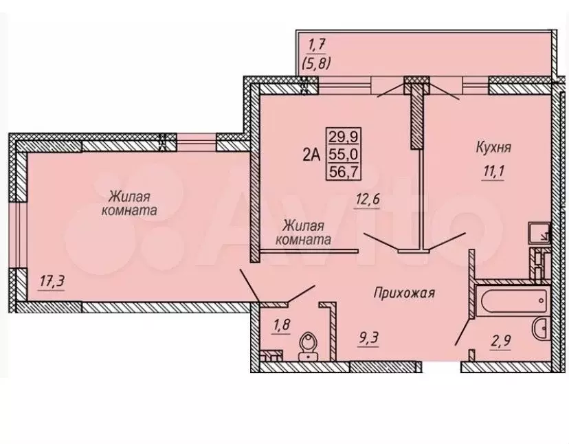 2-к. квартира, 56 м, 15/25 эт. - Фото 0