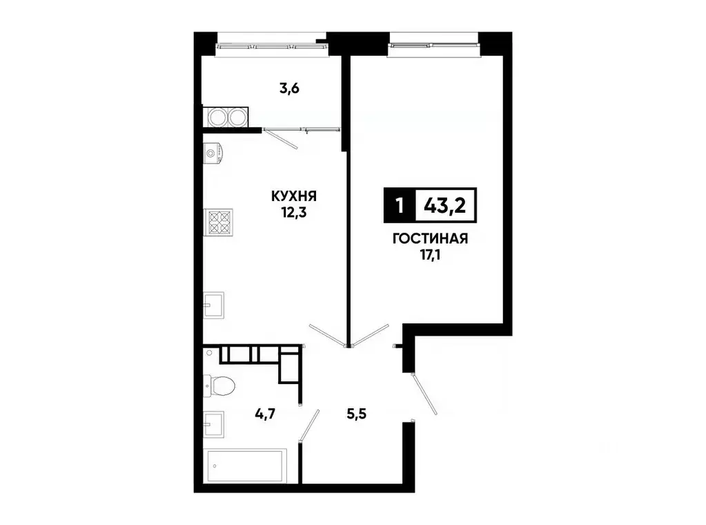 1-к кв. Ставропольский край, Ставрополь ул. Андрея Голуба, 12к8 (43.2 ... - Фото 0