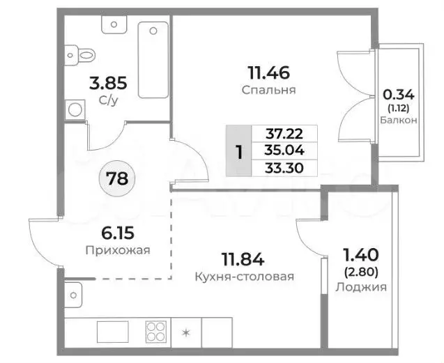 1-к. квартира, 35 м, 10/10 эт. - Фото 1