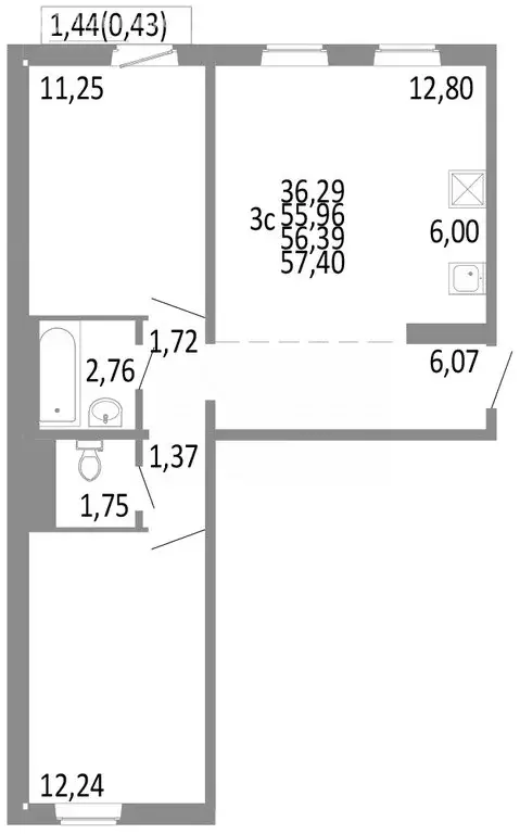 3-комнатная квартира: Челябинск, Нефтебазовая улица, 1/1 (56.39 м) - Фото 0