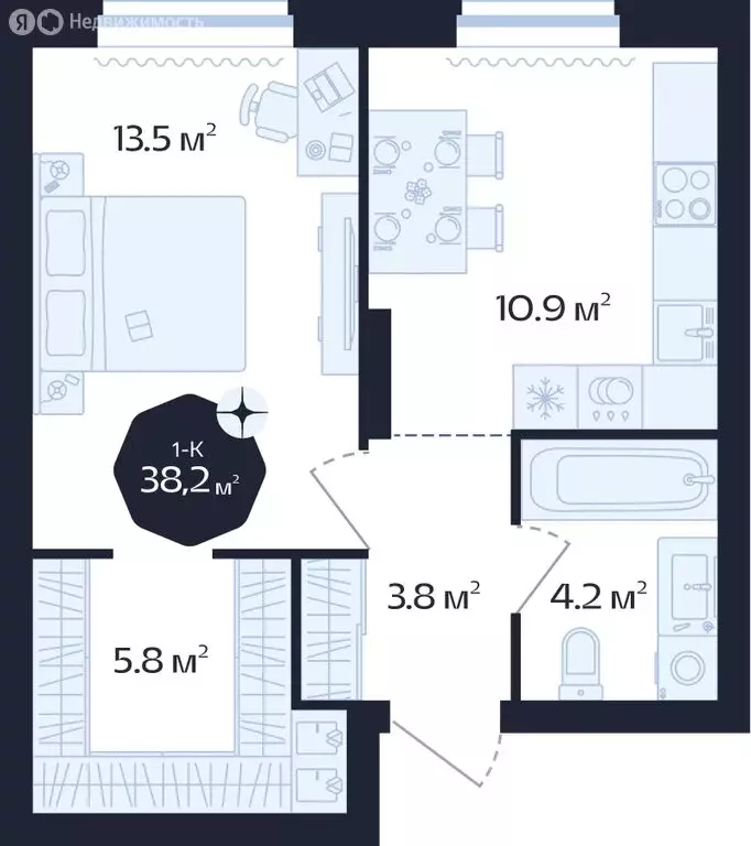 1-комнатная квартира: Тюмень, Новгородская улица, 22 (38.2 м) - Фото 1