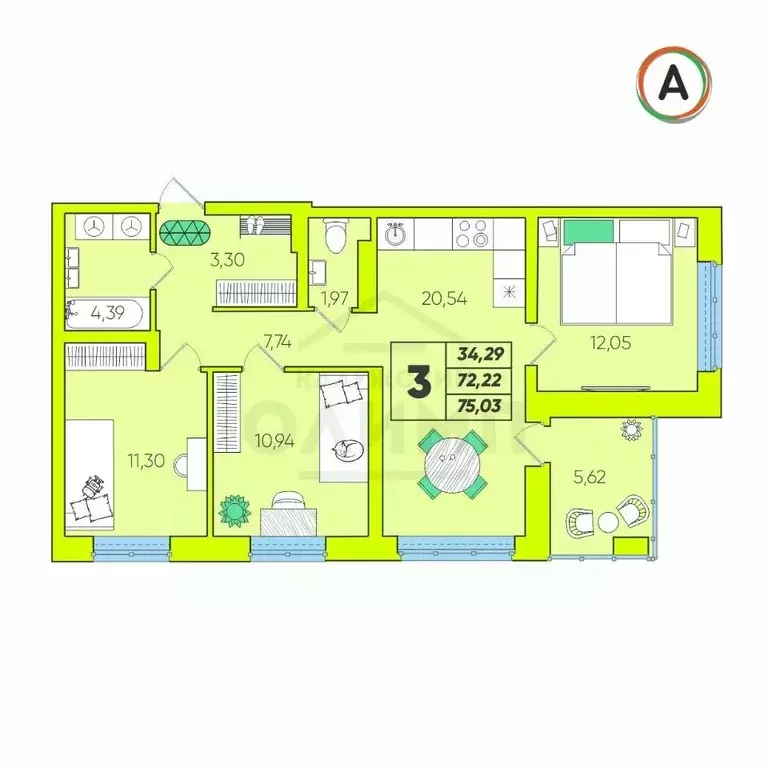 3-к кв. Калужская область, Калуга Новая ул., 47/3 (75.03 м) - Фото 0
